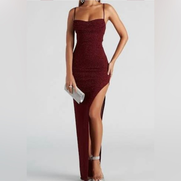 Blush Prom long sparkly dress in the color burgundy. - Picture 1 of 1